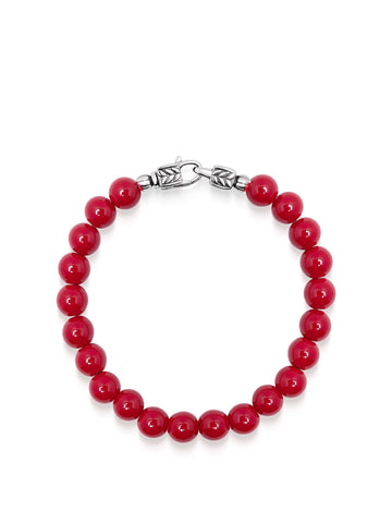 Nialaya Men's Beaded Bracelet Red Jade Healing Bracelet with Silver Lock Red Jade Healing Bracelet with Silver Lock